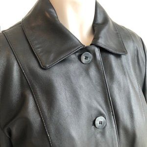 Black DANIER Leather Mid-Length Button-Front Coat / Jacket with Liner Vest XS